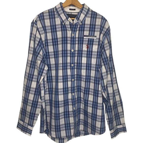 Mens New US Polo Assn Long Sleeve Dress Shirt Blue Striped Button Up Size Large - Picture 1 of 14